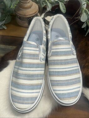NWOT Striped Slip-On Canvas Sneakers in Blue & White